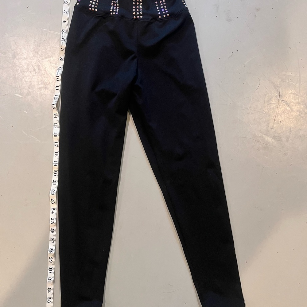 Black rhinestone High-Waisted spandex dance Pants Adult small